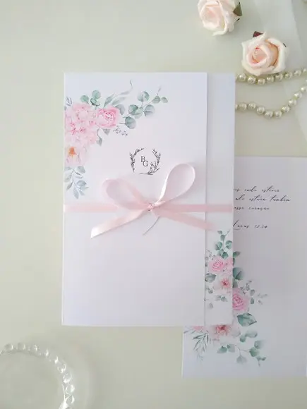 Convite Casamento Floral Rosa | Coleção Pétala