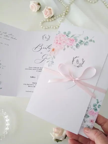 Convite Casamento Floral Rosa | Coleção Pétala