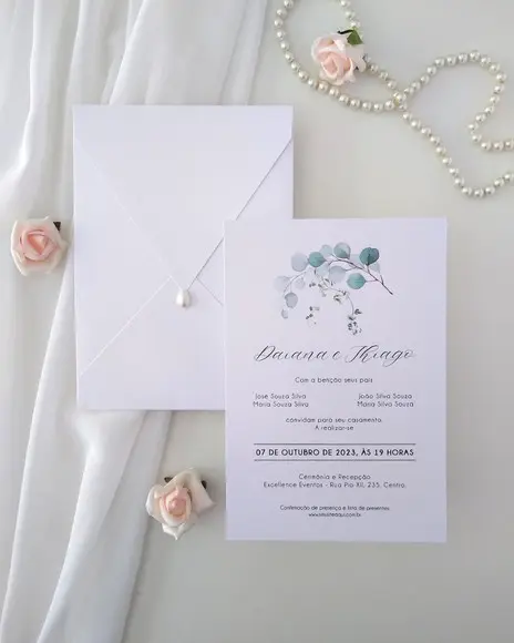 Convite Casamento Folhas Eucalipto | Coleção Bruma