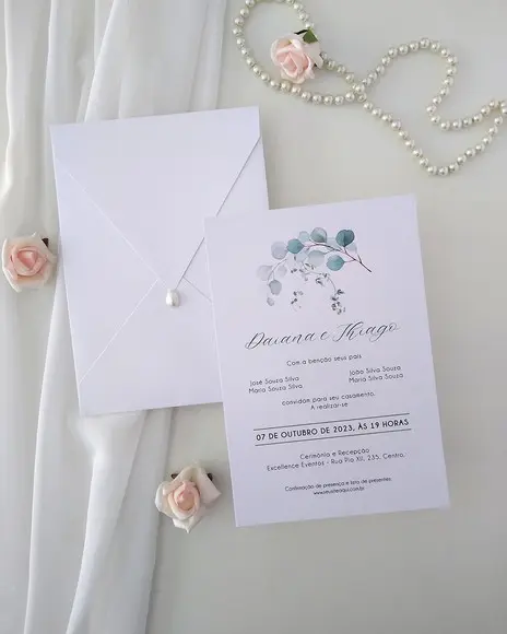 Convite Casamento Folhas Eucalipto | Coleção Bruma