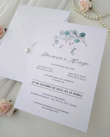 Convite Casamento Folhas Eucalipto | Coleção Bruma