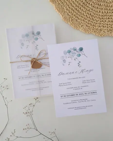 Convite Casamento Folhas Eucalipto | Coleção Bruma