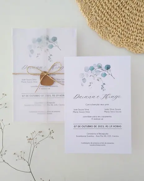 Convite Casamento Folhas Eucalipto | Coleção Bruma