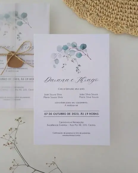 Convite Casamento Folhas Eucalipto | Coleção Bruma