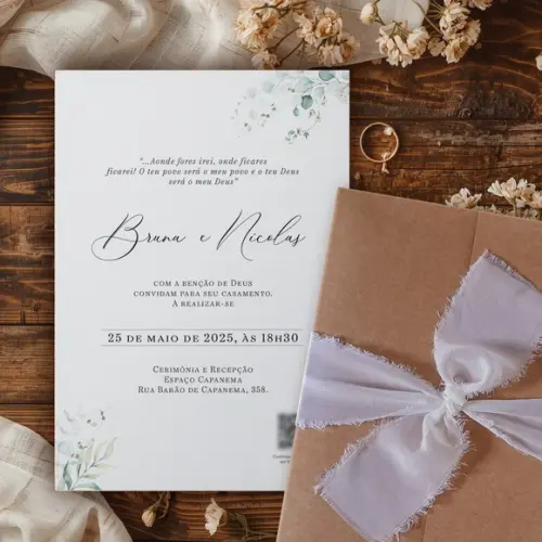 Convite Casamento Folhas Eucalipto | Rústico | Coleção Bruma