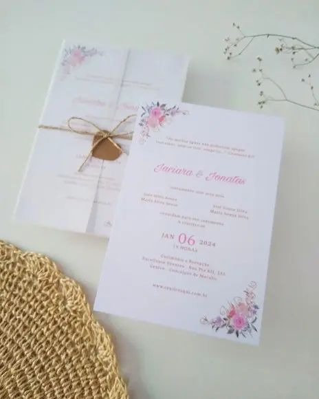 Convite Casamento Papel Vegetal Minimalista Floral Candy