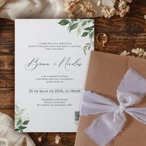 Convite Casamento Rústico | Greenery | Coleção Verano