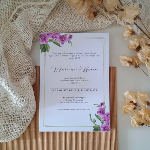 Convite Casamento sem Envelope Fúcsia | Coleção Rubi