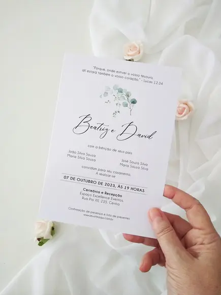 Convite Casamento sem Envelope Eucalipto | Coleção Bruma