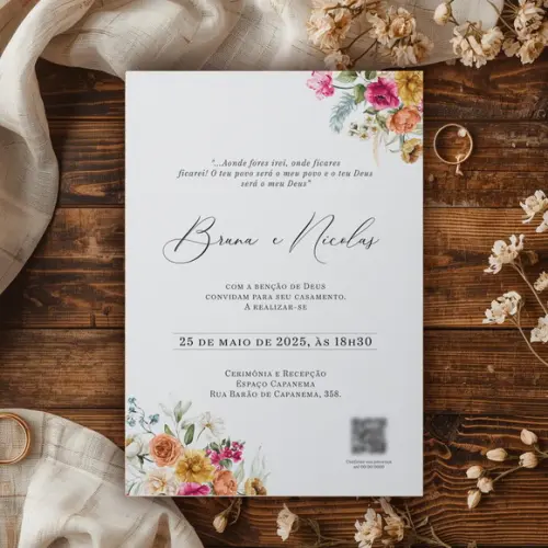 Convite Casamento Rústico Floral Pink | Coleção Joy!