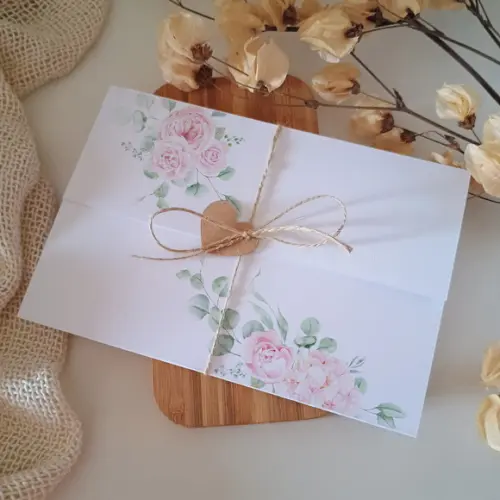 Convite de Casamento Barato | Floral Rosa | Coleção Pétala