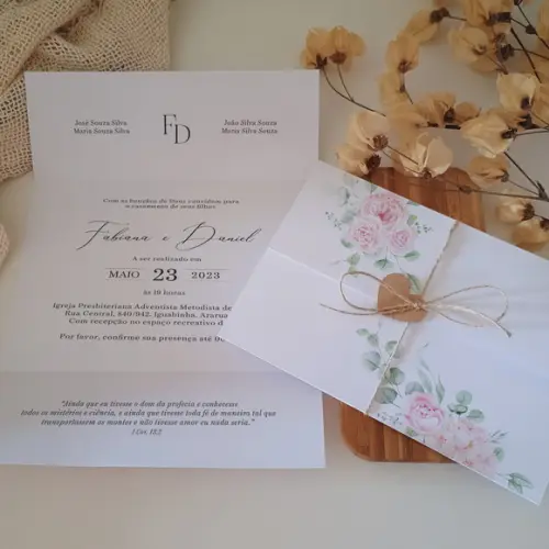 Convite de Casamento Barato | Floral Rosa | Coleção Pétala