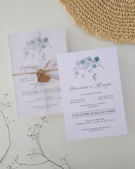 Convite de Casamento Folhagens Minimalista