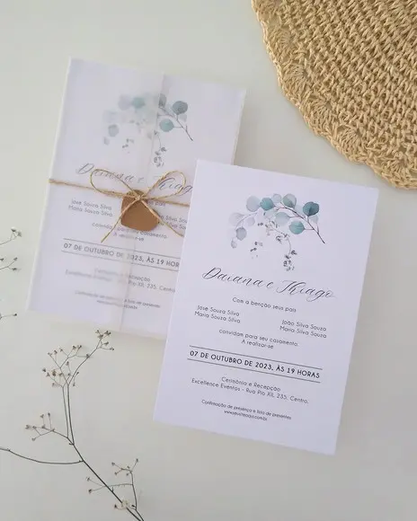 Convite de Casamento Folhagens Minimalista