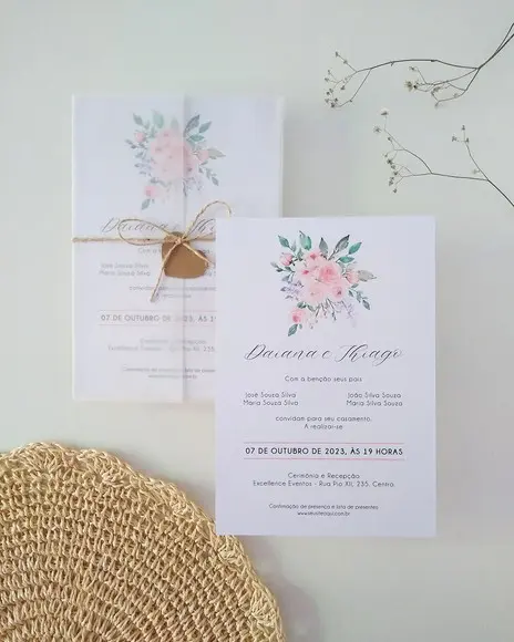 Convite de Casamento Floral Rosa e Lilás