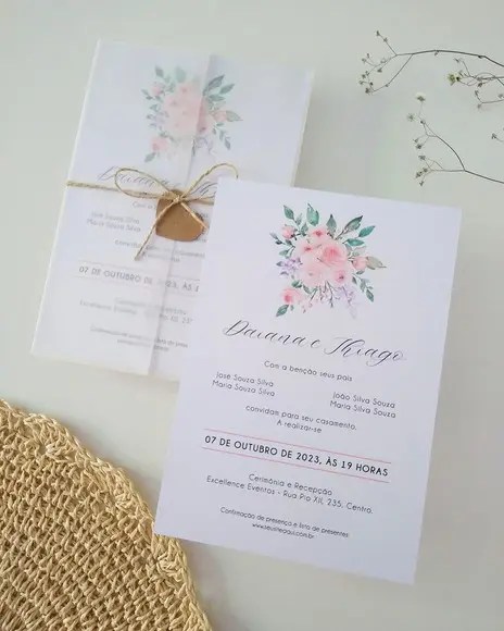 Convite de Casamento Floral Rosa e Lilás