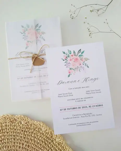 Convite de Casamento Floral Rosa e Lilás