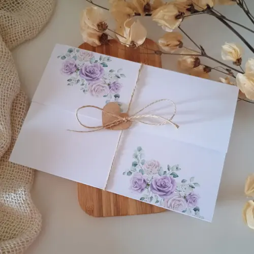 Convite de Casamento Lilás e Rosa