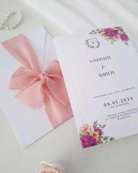 Convite de Casamento Rústico Fúcsia