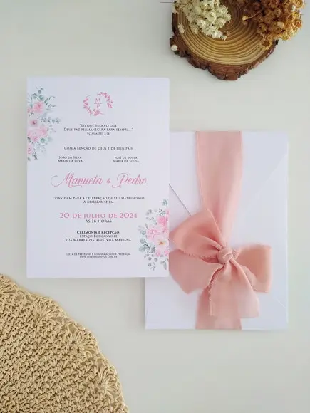 Convite de Casamento Rústico Rosa
