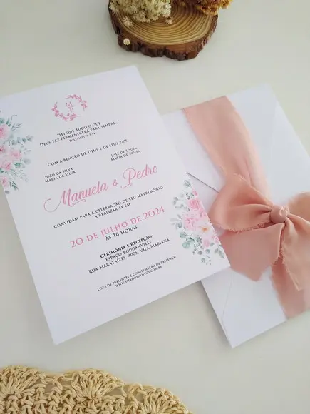 Convite de Casamento Rústico Rosa