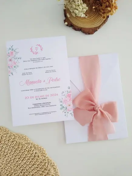 Convite de Casamento Rústico Rosa