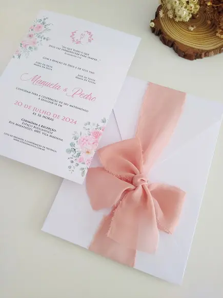 Convite de Casamento Rústico Rosa