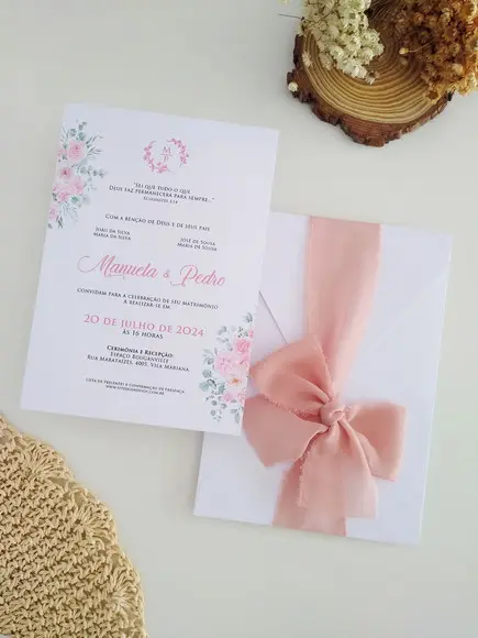 Convite de Casamento Rústico Rosa