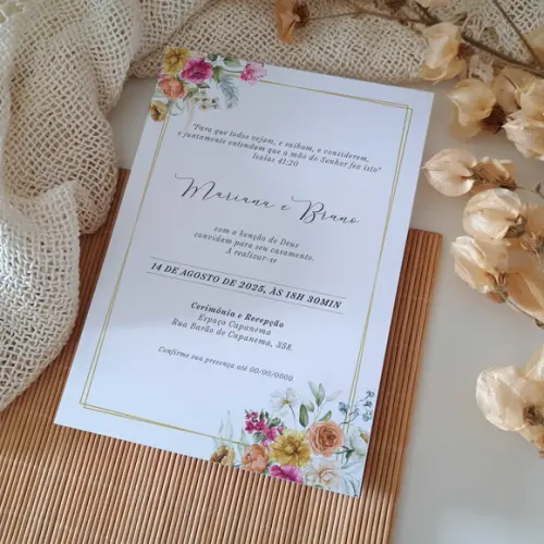 Convite de Casamento sem Envelope Estilo Boho Chic Pink
