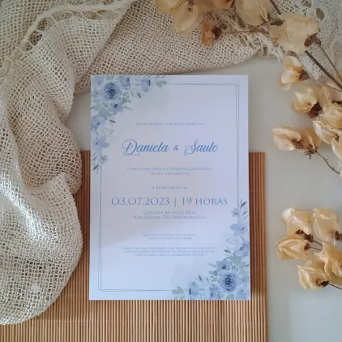 Convite de Casamento sem Envelope Azul Serenity