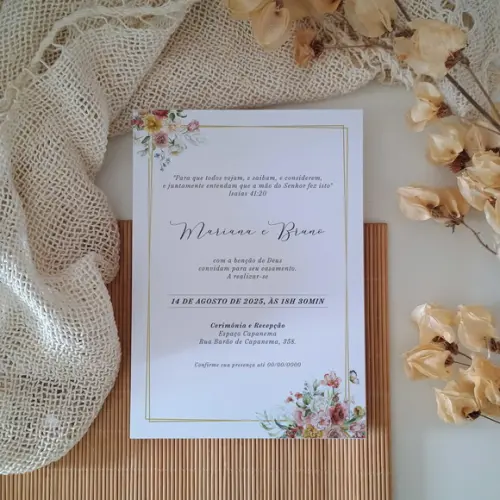Convite de Casamento sem Envelope Estilo Boho Chic