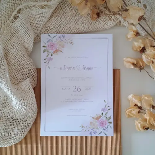 Convite de Casamento sem Envelope Floral Candy Color