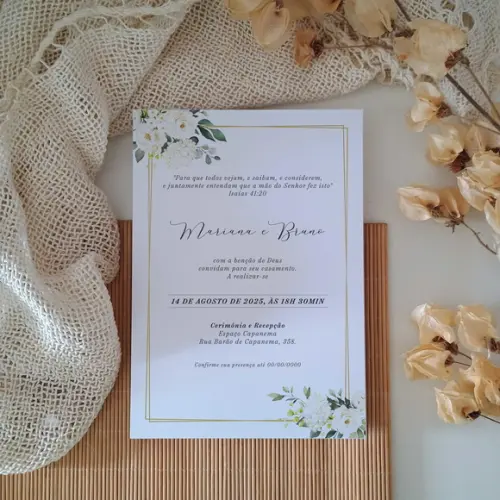 Convite de Casamento sem Envelope Floral Branco e Verde