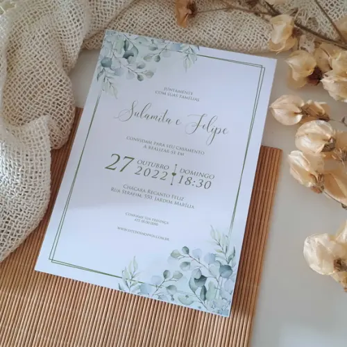Convite de Casamento sem Envelope Eucalipto
