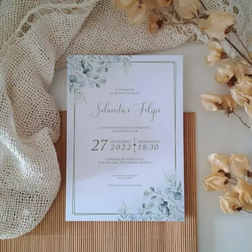 Convite de Casamento sem Envelope Eucalipto