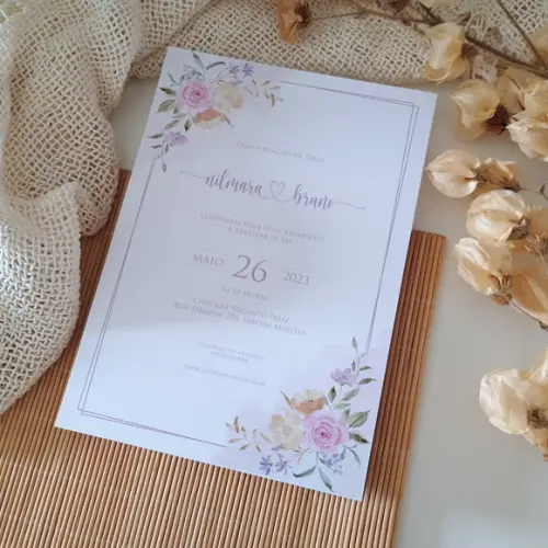 Convite de Casamento sem Envelope Floral Candy Color
