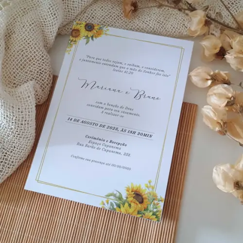 Convite de Casamento sem Envelope Floral Girassol