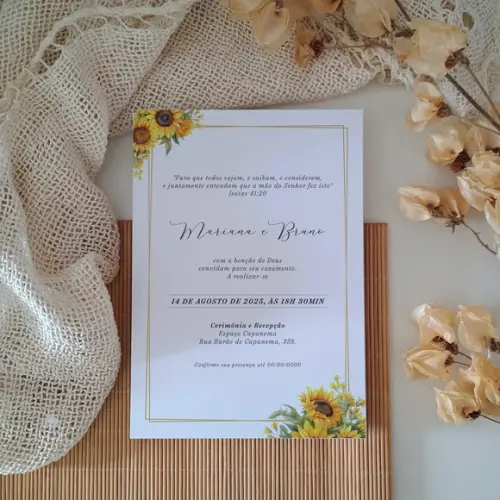 Convite de Casamento sem Envelope Floral Girassol