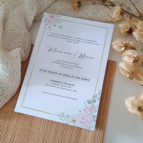 Convite de Casamento sem Envelope Floral Rosa