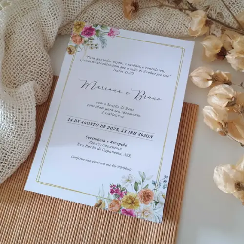 Convite de Casamento sem Envelope Flores do Campo