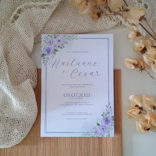 Convite de Casamento sem Envelope Floral Lavanda
