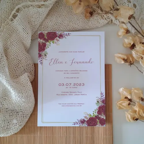 Convite de Casamento sem Envelope Marsala