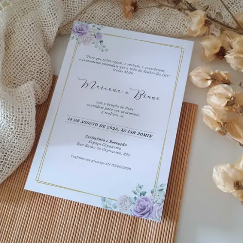 Convite de Casamento sem Envelope Lavanda e Rose