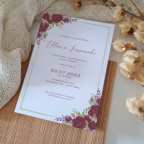 Convite de Casamento sem Envelope Marsala