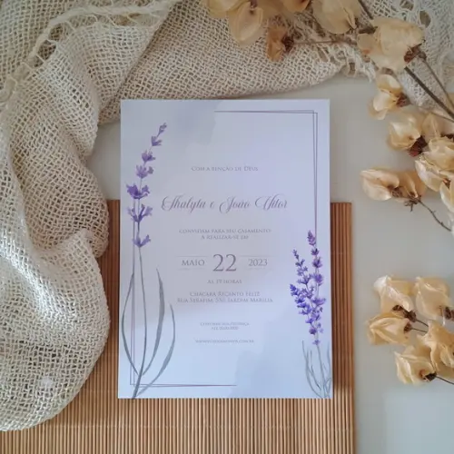 Convite de Casamento sem Envelope Lavanda
