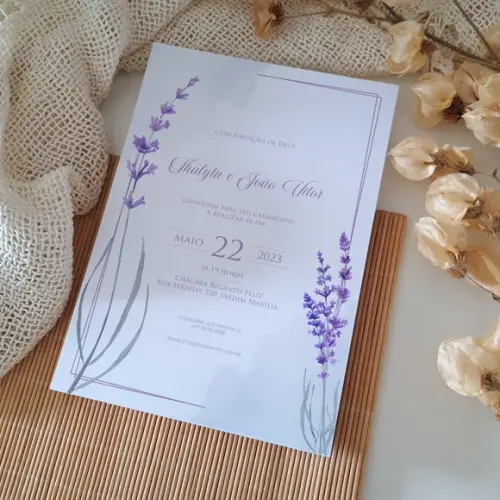 Convite de Casamento sem Envelope Lavanda