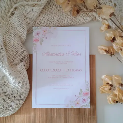 Convite de Casamento sem Envelope Rosa
