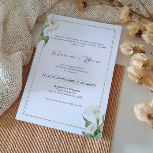 Convite de Casamento sem Envelope Lírio Branco