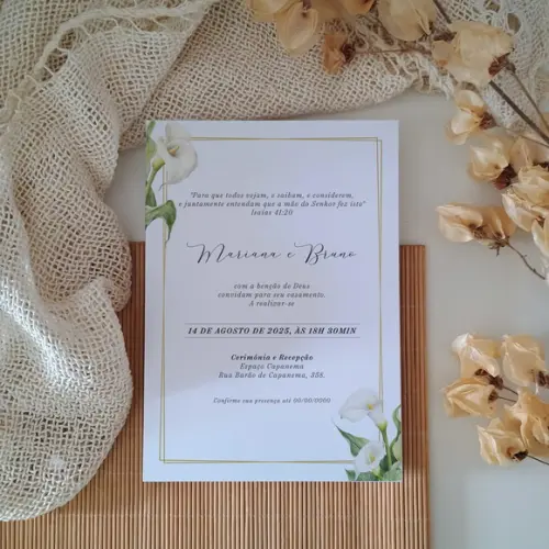 Convite de Casamento sem Envelope Lírio Branco