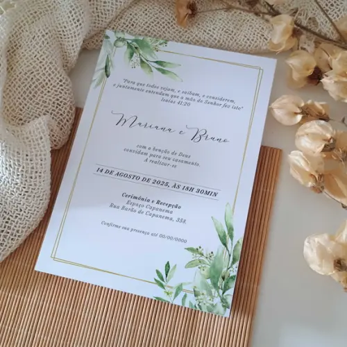 Convite de Casamento sem Envelope Verde Oliva